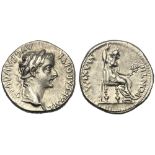 Tiberius (14-37), Denarius, Lugdunum, AD 14-37; AR (g 3,78; mm 18; h 4); TI CAESAR DIVI - AVG F