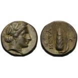 Lucania, Bronze, Metapontion, c. 300-250 BC; AE (g 3,10; mm 13; h 12); Head of Demeter r., wearing