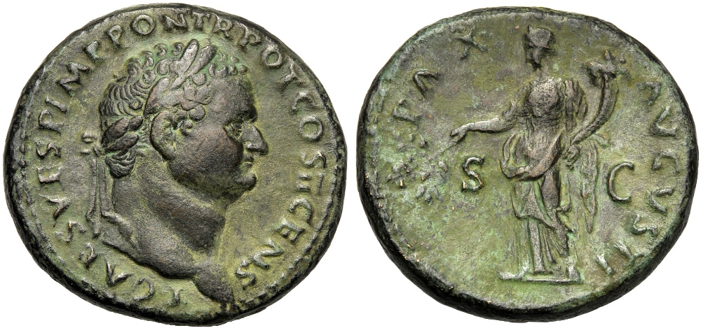 Titus, as Caesar (Vespasian, 69-79), Sestertius, Rome, AD 73; AE (g 25,08; mm 34; h 6); T CAES