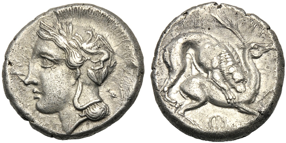 Lucania, Didrachm, Velia, c. 440-400 BC; AR (g 7,63; mm 20; h 3); Head of Athena l., wearing crested