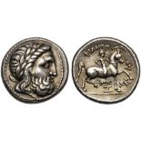 Danube, Tetradrachm, III cent. BC; AR (g 14,44; mm 25; h 12); Laureate head of Zeus r., Rv. ΦIΛIΠΠ-