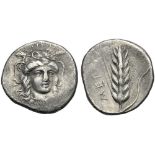 Lucania, Nomos, Metapontion, c. 400-340 BC; AR (g 7,46; mm 22; h 9); Facing head of Demeter,