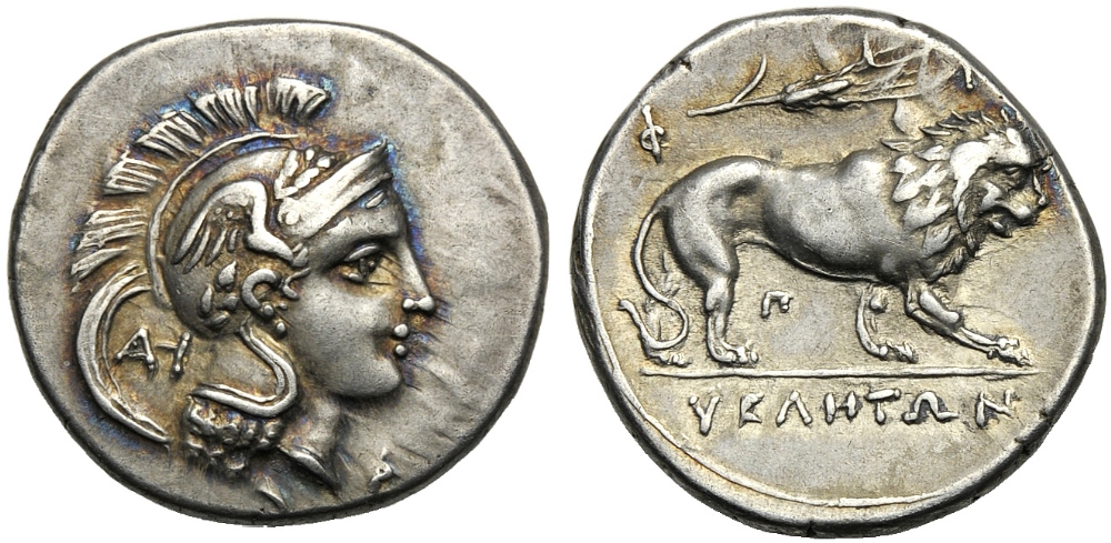 Lucania, Didrachm, Velia, c. 300-280 BC; AR (g 7,52; mm 22; h 10); Head of Athena r., wearing