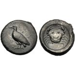 Sicily, Didrachm, Akragas, c. 500-495 BC; AR (g 8,36; mm 20; 10); AKRA, eagle standing l., with