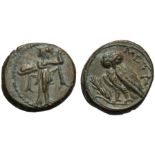 Lucania, Bronze, Metapontion, c. 300-250 BC; AE (g 3,13; mm 15; h 8); Athena Alkidemos l.,