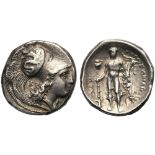 Lucania, Stater, Herakleia, c. 340-300 BC; AR (g 7,78; mm 20; h 11); [|-HPAKΛHIΩN], head of Athena