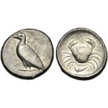 Sicily, Tetradrachm, Akragas, c. 470-420 BC; AR (g 17,50; mm 25; h 10); AKPAC-ACANTOΣ (retr.), eagle