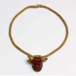 An Etruscan gold and red jasper necklace 7th century BC; 32 cm (12,59 in) long; 49,7 (1,600 oz)