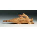 An Etruscan-Corinthian pottery figural unguentarium in the shape of a hare End of 7th - early 6th