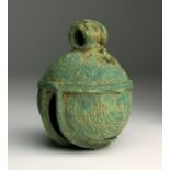 An Etruscan bronze bell 7th century BC; 8 cm (3,14 in) high; The spherical bell with concentric