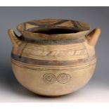 A Daunian bichrome pottery olla 550-400 BC; 17,5 cm (6,88 in) high; High everted rim, large globular