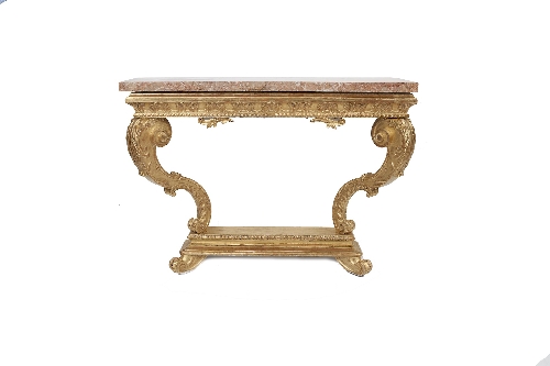 A PAIR OF CARVED GILTWOOD AND MARBLE TOP - Image 2 of 2