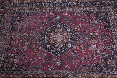 A SEMI-ANTIQUE TABRIZ STYLE WOOL RUG, th - Image 2 of 2