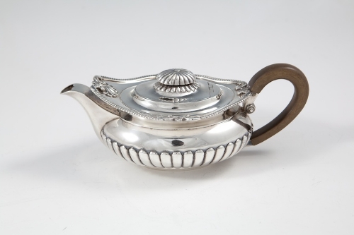 A GEORGE III SILVER OVAL TEAPOT, London