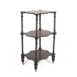 A VICTORIAN ROSEWOOD THREE-TIER WHAT NOT