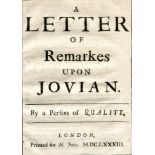 ANNESLEY, Arthur, 1st Earl of Anglesey. A letter of remarkes upon Jovian - London: 1683. 4to. pp.