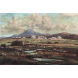 Rowland Hill ARUA (1915-1979)Stacking turf near Errigal, Co. DonegalOil on canvas, 51 x 76cm (20 x