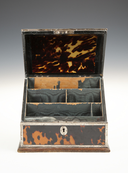 A GEORGE V SILVER MOUNTED  TORTOISESHELL STATIONARY BOX, Chester 1911, makers mark of Grey & Co.,