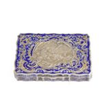 ***WITHDRAWN***A 20TH CENTURY SILVER GILT AND ENAMELLED SNUFF BOX,.935 Standard, with Swedish import