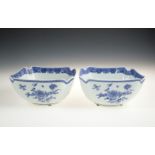 A PAIR OF CHINESE BLUE AND WHITE SQUARED PORCELAIN BOWLS, EARLY 19TH CENTURY, each with steep potted