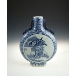 A PAIR OF CHINESE BLUE AND WHITE PORCELAIN MOON FLASKS, 19TH CENTURY, each of flattened circular