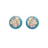 A pair of gem-set earrings, each circular earring composed of multi-coloured mixed-cut gemstones,