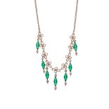 A faceted diamond-shaped green paste fringe necklace; together with a 9 carat gold scrolled openwork