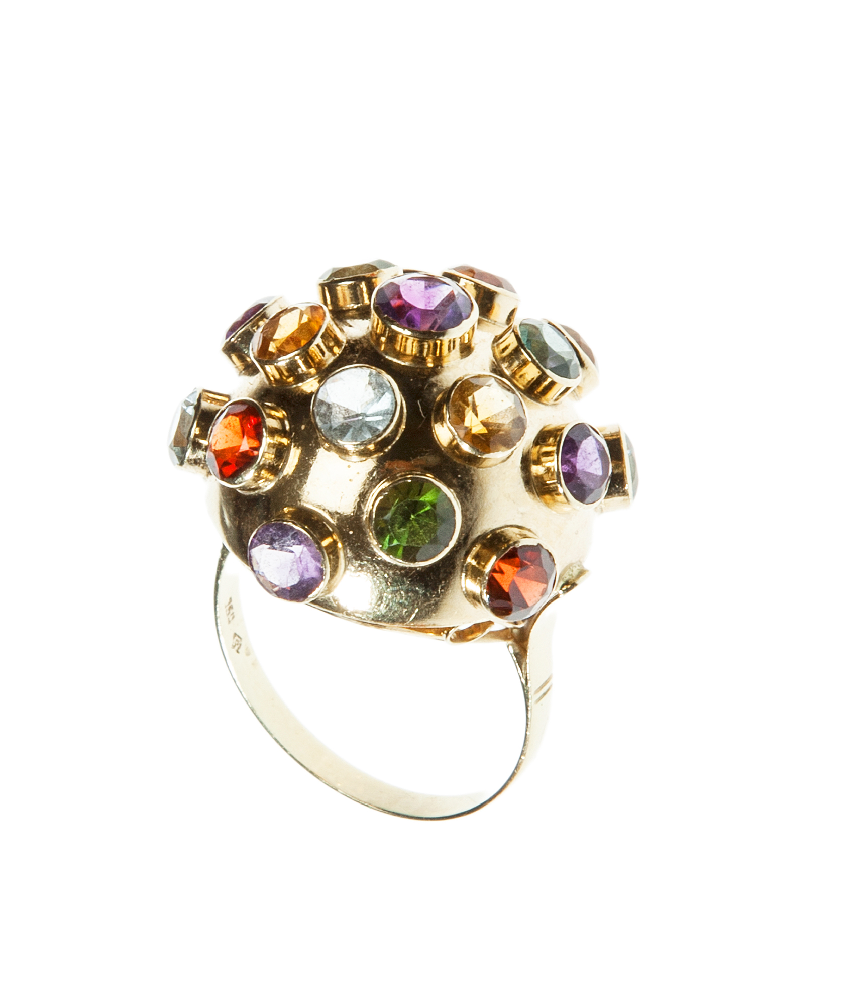 An 18 carat gold gem-set dress ring, the domed design set throughout with collet-set circular-cut - Image 2 of 2