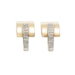 A pair of diamond and 18 carat gold earrings, each of geometric design, set to front with two rows