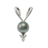 A diamond and cultured pearl pendant by Selberan, the cultured black pearl approx. 0.08mm to a