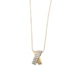 A diamond and 18 carat gold pendant, designed in the form of an X motif, set to front with two