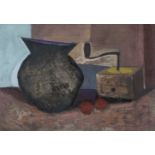 Arthur Armstrong RHA (1924 - 1996)Still Life - Pot and Coffee GrinderOil on board, 38.1 x 53.3cm (15