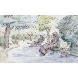 Gerard Dillon (1916-1971)Resting in Botanic GardensWatercolour, 10 x 17cm (4 x 6½)