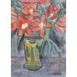 Gladys Maccabe ROI RUA (b.1918)Vase of Red FlowersWatercolour, 35.25 x 25.5cm (14 x10'')Signed