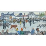 Maurice MacGonigal PRHA (1900 - 1979)Cattle Fair, ConnemaraOil on board, 40.5 x 76cm (16 x 30)