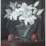 Oisin Roche (20th/21st century)Still Life with Lilies and PomegranateOil on canvas, 59 x 59cm (