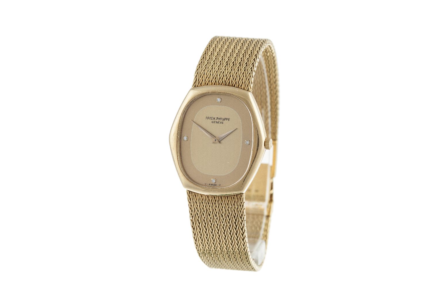A Gentleman's 18 carat gold automatic wristwatch by Patek Philippe, oval dial with single-cut