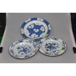 A pair of late 18th Century Chinese blue and white export ware plates the well decorated with a