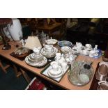 Four trays including a Paragon Tree of Kashmir partial dinner and tea service, cut-glass, Rouen