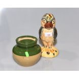 A Bourne Denby stoneware tabacco jar together with a novelty jar and cover in the form of a crow(2)