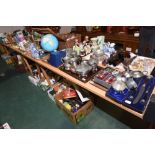 Six trays including Royal Commemoratives, Masons butter dish, pottery pig models, Continental