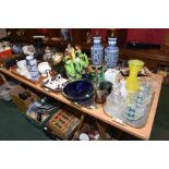 Four trays including Aynsley, Ringtons, Wedgwood dressing table set, novelty bird jugs, modernist