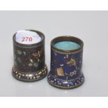 A pair of late 19th century cloisonne enamel spill vases, each decorated with butterflies. 5.5cm