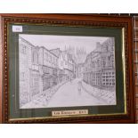 C.J. Harper, Low Petergate, York, pencil, signed and framed