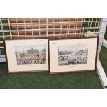 After LS Lowry, two framed prints, VE Day Celebrations, industrial landscape 1950