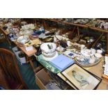 Three trays inc. Wedgwood blue Jasperware, a pair of small Victorian vaseline glass ewers, 1930's