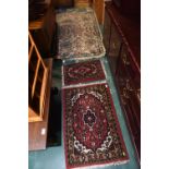 Two small Indo Persian mats; tog. with a rug