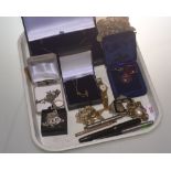 A miscellaneous collection of jewellery including a marcasite and amethyst necklace, costume