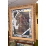 A large gilt-framed print of Renaissance architectural and sculpture subjects