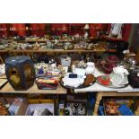 Three trays inc. vintage marbles, Border Fine Art mug, Aynsley vase, candles etc; tog. with a